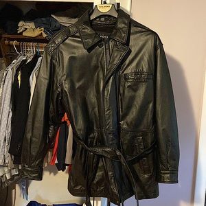 Men’s large black, 100% leather coat from Wilson’s.